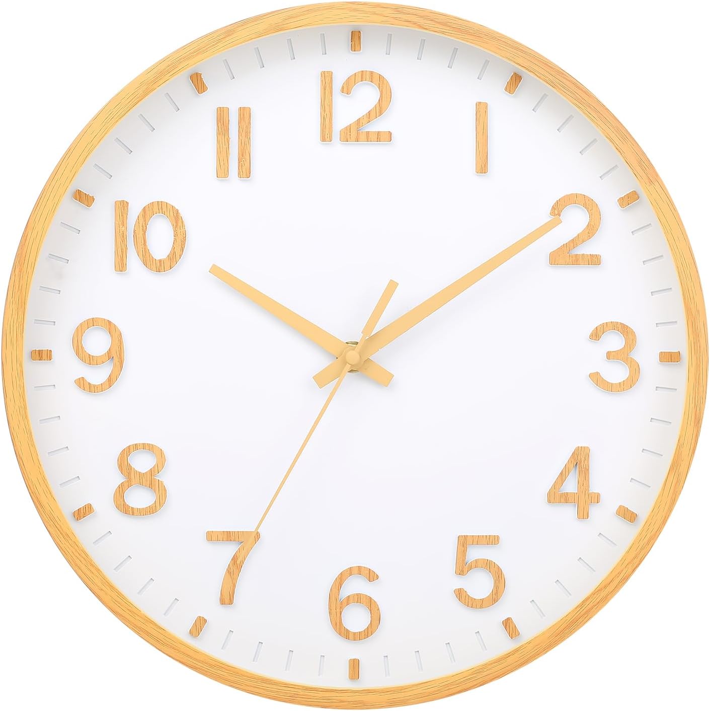 Wall Clocks Battery Operated 8 inch Modern Wall Clock,Silent Non Ticking Wall Clock for Living Room Bedroom Kitchen Office Classroom Decor (Wood Grain Yellow White)