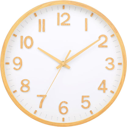 Wall Clocks Battery Operated 8 inch Modern Wall Clock,Silent Non Ticking Wall Clock for Living Room Bedroom Kitchen Office Classroom Decor (Wood Grain Yellow White)