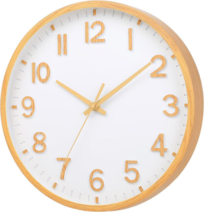 Wall Clocks Battery Operated 8 inch Modern Wall Clock,Silent Non Ticking Wall Clock for Living Room Bedroom Kitchen Office Classroom Decor (Wood Grain Yellow White)