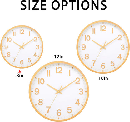 Wall Clocks Battery Operated 8 inch Modern Wall Clock,Silent Non Ticking Wall Clock for Living Room Bedroom Kitchen Office Classroom Decor (Wood Grain Yellow White)