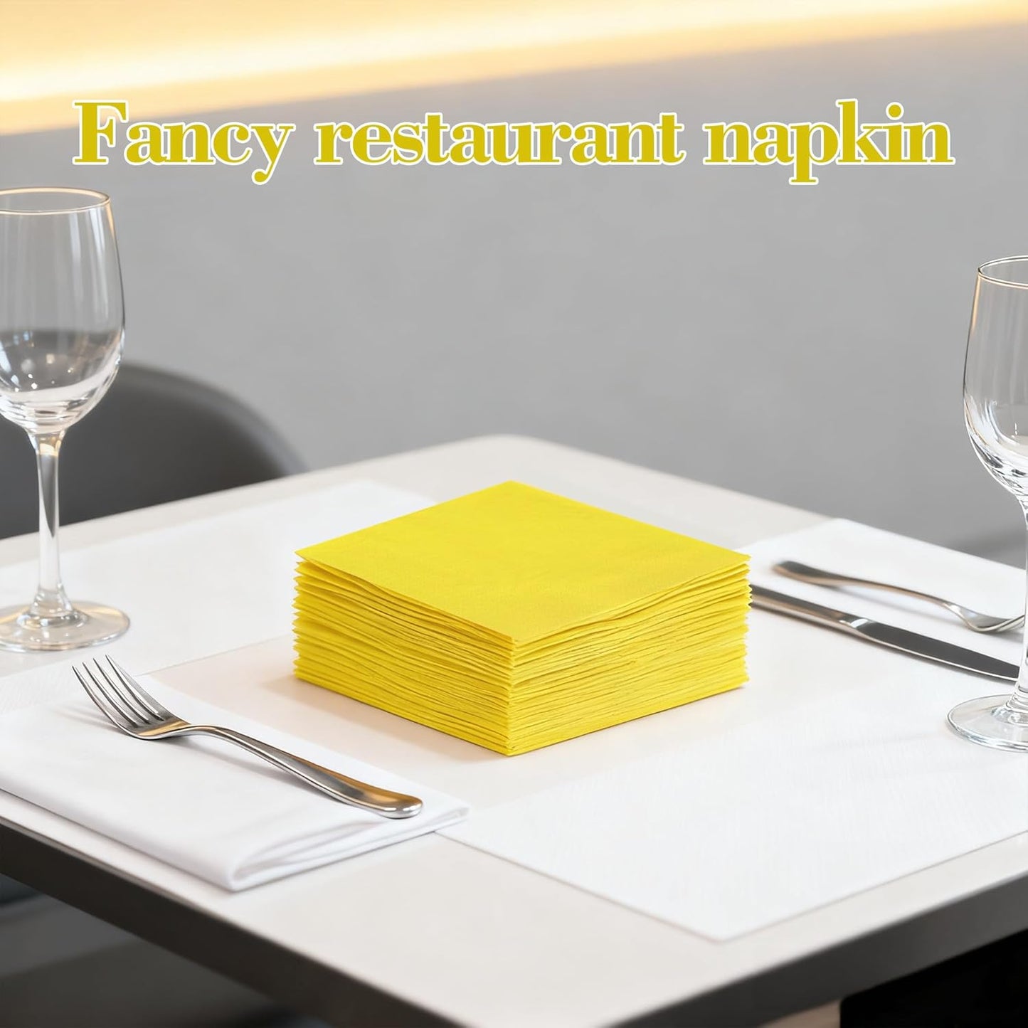 Yellow Napkins - 6.5x6.5 Inches, Disposable Party Napkins, Double-Ply, Soft And Durable, Suitable For Easter, Cocktail Parties And All Kinds Of Party Events | Holiday Decor Napkins (50 Pcs)