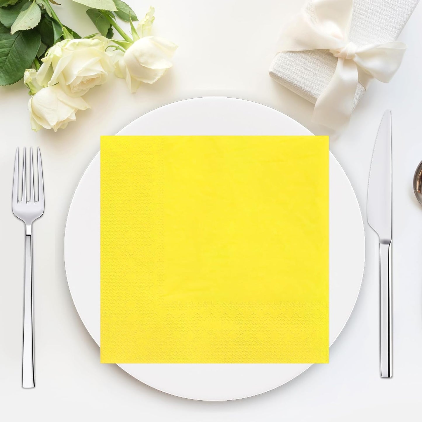 Yellow Napkins - 6.5x6.5 Inches, Disposable Party Napkins, Double-Ply, Soft And Durable, Suitable For Easter, Cocktail Parties And All Kinds Of Party Events | Holiday Decor Napkins (50 Pcs)