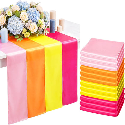 12 Pcs Pink Orange and Yellow Satin Table Runner Sunset Lemon Tropical Party Decorations 108" Long Table Summer Cocktail Supply for Wedding Bachelorette Graduation Bridal Shower Boho Decor
