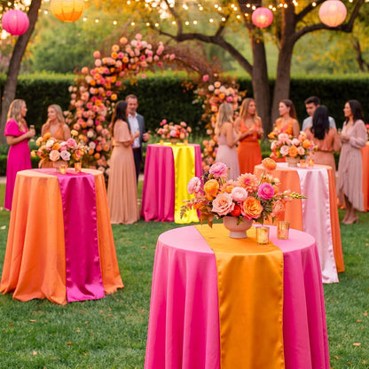 12 Pcs Pink Orange and Yellow Satin Table Runner Sunset Lemon Tropical Party Decorations 108" Long Table Summer Cocktail Supply for Wedding Bachelorette Graduation Bridal Shower Boho Decor