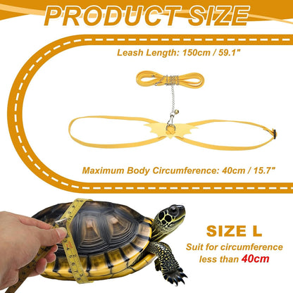 Tortoise Leash Harness, Adjustable Turtle Harness Chest Collar Pet Tortoise Walking Rope with Bell Wings, (Leather, Large, Yellow), for Bearded Hamster Small Pets Outdoor