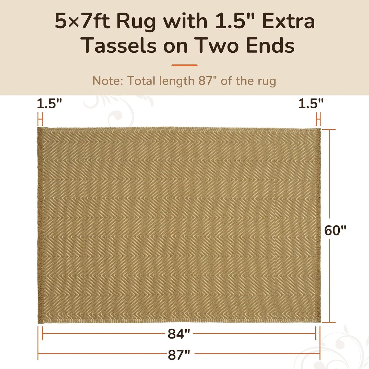 Area Rug 5x7 Washable Hand-Woven Soft Modern Farmhouse Boho Neutral Decor Carpet with Tassels Non-Slip Braided Rugs for Living Room Bedroom Office Dining Room, Natural Yellow Beige