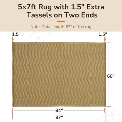 Area Rug 5x7 Washable Hand-Woven Soft Modern Farmhouse Boho Neutral Decor Carpet with Tassels Non-Slip Braided Rugs for Living Room Bedroom Office Dining Room, Natural Yellow Beige