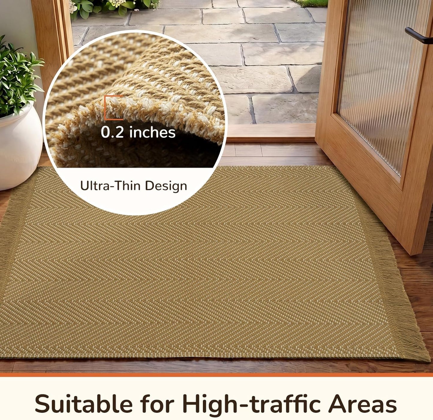 Area Rug 5x7 Washable Hand-Woven Soft Modern Farmhouse Boho Neutral Decor Carpet with Tassels Non-Slip Braided Rugs for Living Room Bedroom Office Dining Room, Natural Yellow Beige