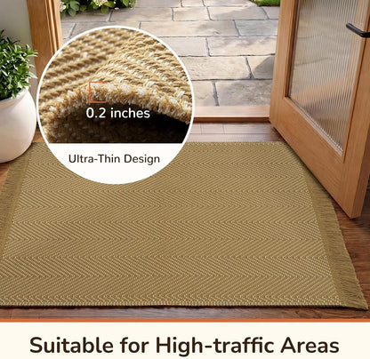 Area Rug 5x7 Washable Hand-Woven Soft Modern Farmhouse Boho Neutral Decor Carpet with Tassels Non-Slip Braided Rugs for Living Room Bedroom Office Dining Room, Natural Yellow Beige