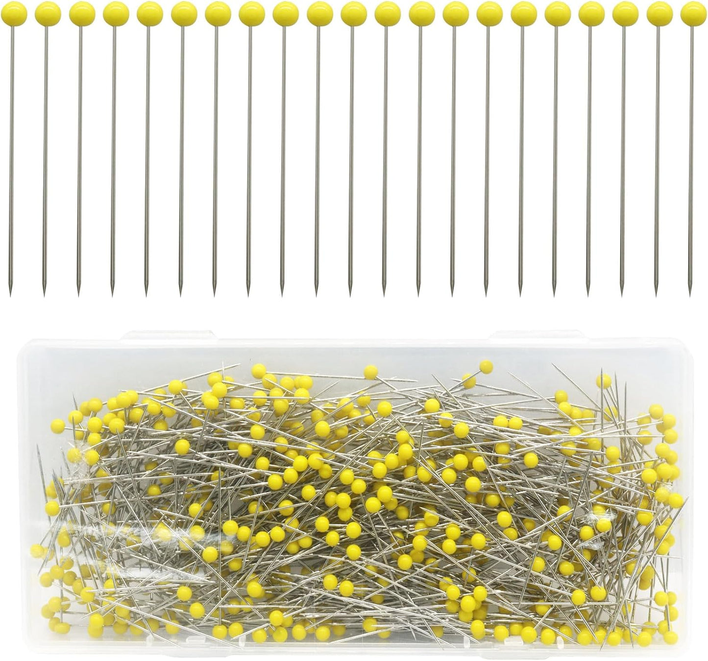 500 PCS 1.73 Inch Sewing Pins, Yellow Glass Ball Heads | Stainless Steel, Straight Quilting Pins, For Fabric, Crafts & DIY, Includes Storage Box
