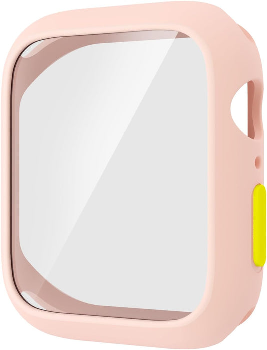Case Compatible with Apple Watch 7/8/9 41MM with Tempered Glass Screen Protector, Full Coverage Bumper Cover for iWatch Smartwatch Accessories Pink+Yellow