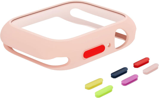 Case Compatible with Apple Watch 7/8/9 41MM with Tempered Glass Screen Protector, Full Coverage Bumper Cover for iWatch Smartwatch Accessories Pink+Yellow