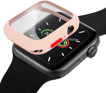 Case Compatible with Apple Watch 7/8/9 41MM with Tempered Glass Screen Protector, Full Coverage Bumper Cover for iWatch Smartwatch Accessories Pink+Yellow