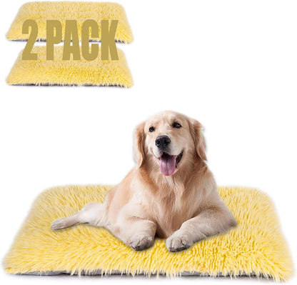 Machine Washable Dog Bed, Deluxe Plush Dog Crate Pad and Cat Bed, Anti-Slip Bottom Kennel Pad Mat, Fuzzy Pet Beds for Large, Medium, Small Dogs Breeds (Light Yellow, 24.0"L x 18.0"W x 3.0"Th x 2 PACK)