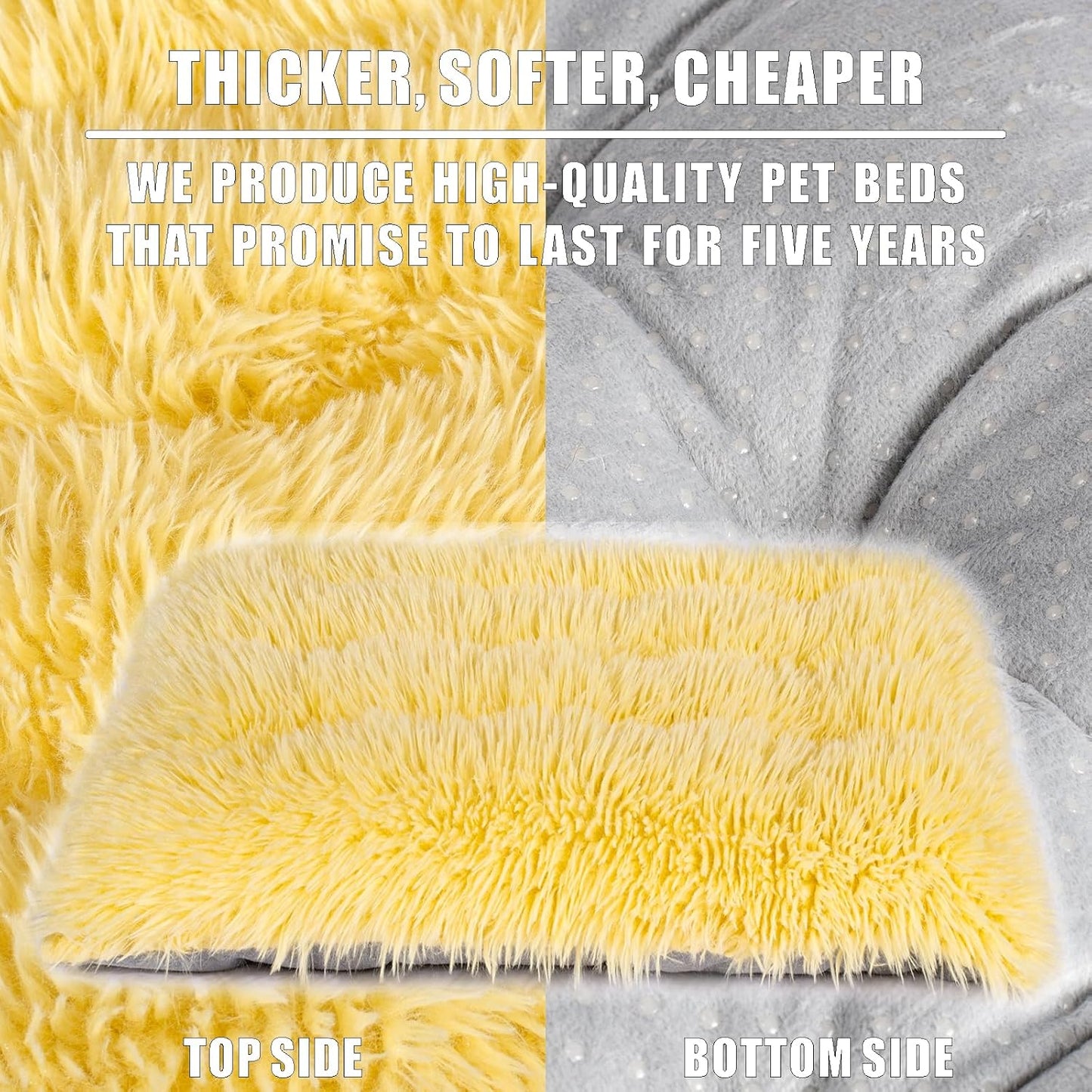 Machine Washable Dog Bed, Deluxe Plush Dog Crate Pad and Cat Bed, Anti-Slip Bottom Kennel Pad Mat, Fuzzy Pet Beds for Large, Medium, Small Dogs Breeds (Light Yellow, 24.0"L x 18.0"W x 3.0"Th x 2 PACK)