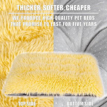 Machine Washable Dog Bed, Deluxe Plush Dog Crate Pad and Cat Bed, Anti-Slip Bottom Kennel Pad Mat, Fuzzy Pet Beds for Large, Medium, Small Dogs Breeds (Light Yellow, 24.0"L x 18.0"W x 3.0"Th x 2 PACK)