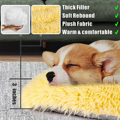 Machine Washable Dog Bed, Deluxe Plush Dog Crate Pad and Cat Bed, Anti-Slip Bottom Kennel Pad Mat, Fuzzy Pet Beds for Large, Medium, Small Dogs Breeds (Light Yellow, 24.0"L x 18.0"W x 3.0"Th x 2 PACK)