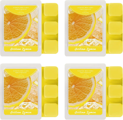 Wax Melts, Sicilian Lemon Scent, Summer Scented Wax Cubes | Natural Soy Wax Melts for Candle Making, Wax Warmer, Home Fragrance Decoration, 4-Pack
