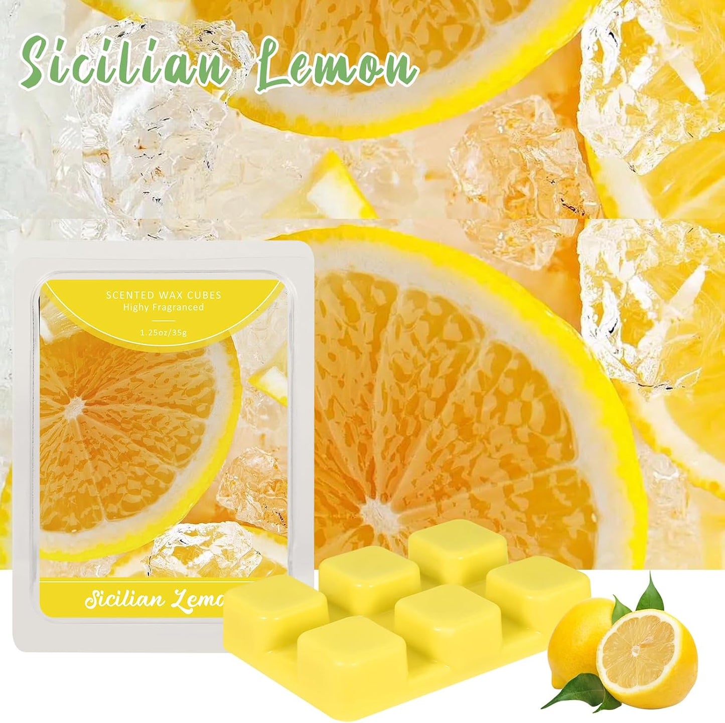 Wax Melts, Sicilian Lemon Scent, Summer Scented Wax Cubes | Natural Soy Wax Melts for Candle Making, Wax Warmer, Home Fragrance Decoration, 4-Pack