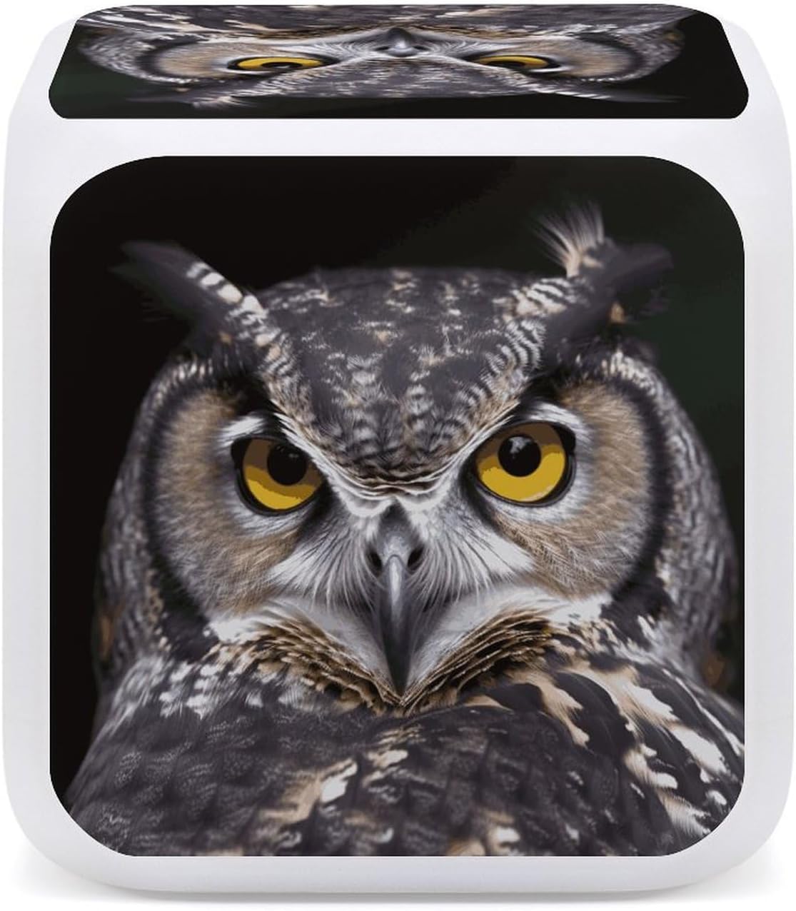 Cube Alarm Clock Creative 7 Colour LED Digital Clock with Temperature | Yellow Eyed Owl Bedside Electronic Clock Battery Operated Mute Luminous Alarm Clock Adjustable Light