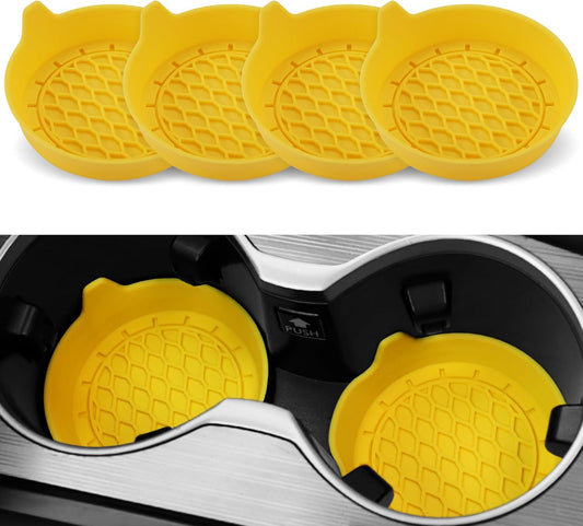 Car Cup Holder Coaster, Silicone Cup Holder Insert, Universal Non-Slip Cup Holders, Car Accessories Interior for Women and Man 4 Pack Yellow