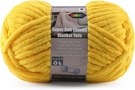 Velvet Chenille Yarn for Crocheting Super Bulky - 1 Skein of 200g/7oz - Ultra Soft Baby Blanket Chunky Plush Yarn for Knitting Amigurumi Crochet Thick Blankets (76.6 yds)(1, Pure Yellow)