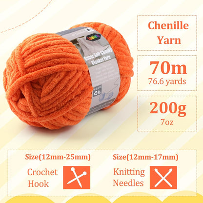 Velvet Chenille Yarn for Crocheting Super Bulky - 1 Skein of 200g/7oz - Ultra Soft Baby Blanket Chunky Plush Yarn for Knitting Amigurumi Crochet Thick Blankets (76.6 yds)(1, Pure Yellow)