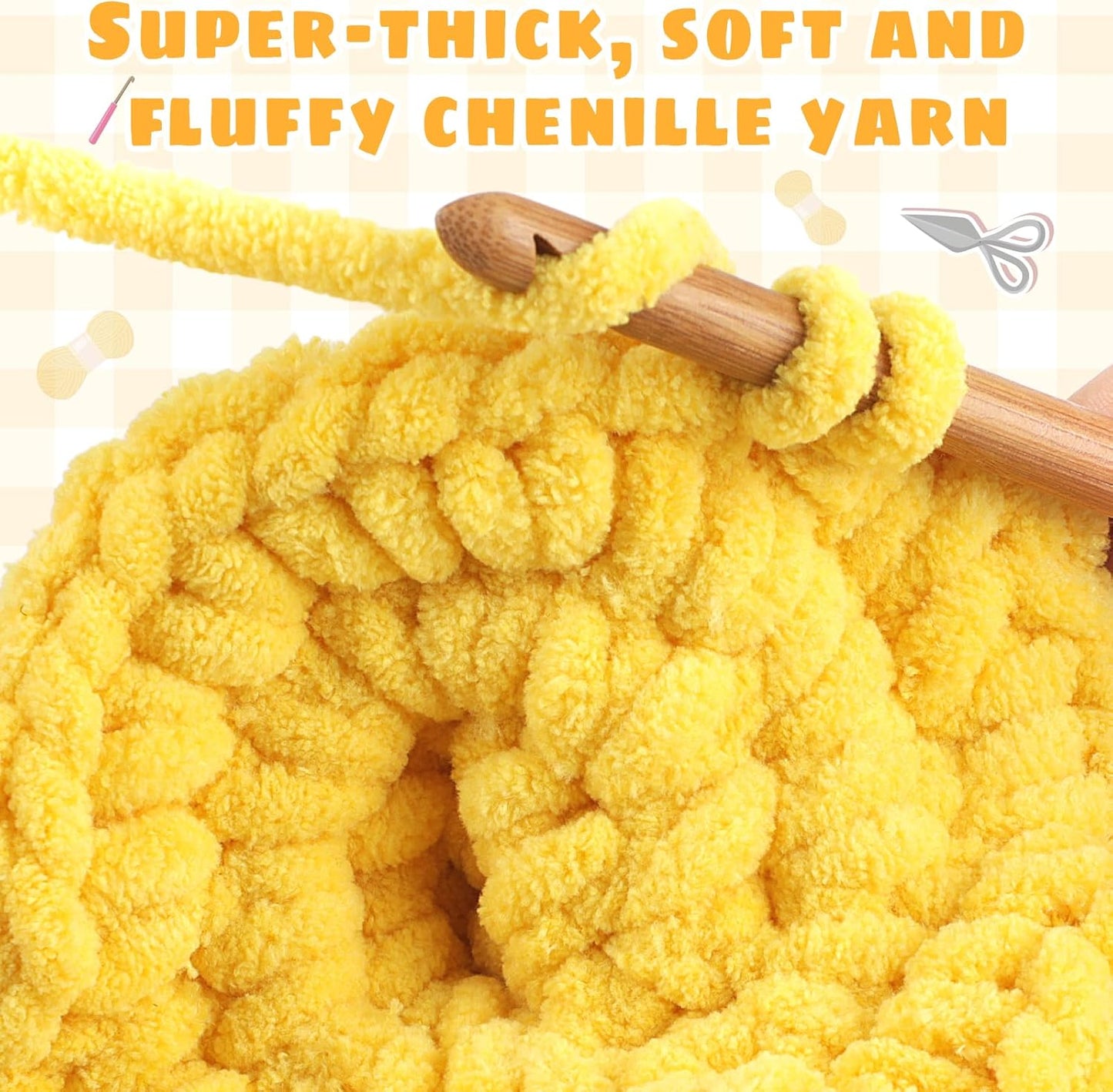 Velvet Chenille Yarn for Crocheting Super Bulky - 1 Skein of 200g/7oz - Ultra Soft Baby Blanket Chunky Plush Yarn for Knitting Amigurumi Crochet Thick Blankets (76.6 yds)(1, Pure Yellow)