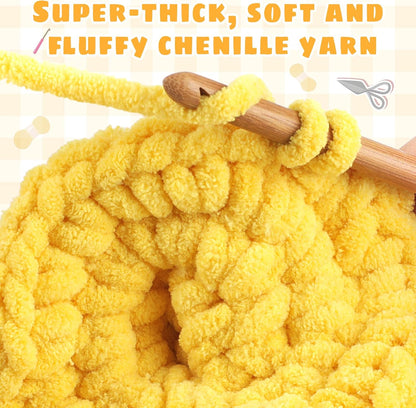 Velvet Chenille Yarn for Crocheting Super Bulky - 1 Skein of 200g/7oz - Ultra Soft Baby Blanket Chunky Plush Yarn for Knitting Amigurumi Crochet Thick Blankets (76.6 yds)(1, Pure Yellow)