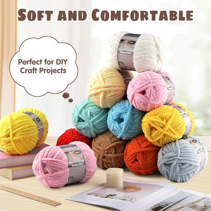 Velvet Chenille Yarn for Crocheting Super Bulky - 1 Skein of 200g/7oz - Ultra Soft Baby Blanket Chunky Plush Yarn for Knitting Amigurumi Crochet Thick Blankets (76.6 yds)(1, Pure Yellow)