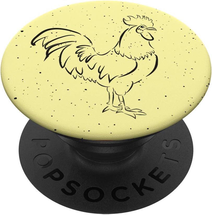 Cool Vintage Dots Black Line Art Rooster On Pastel Yellow PopSockets PopGrip: Swappable Grip for Phones & Tablets