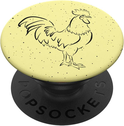 Cool Vintage Dots Black Line Art Rooster On Pastel Yellow PopSockets PopGrip: Swappable Grip for Phones & Tablets