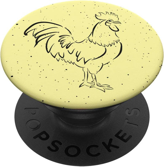 Cool Vintage Dots Black Line Art Rooster On Pastel Yellow PopSockets PopGrip: Swappable Grip for Phones & Tablets