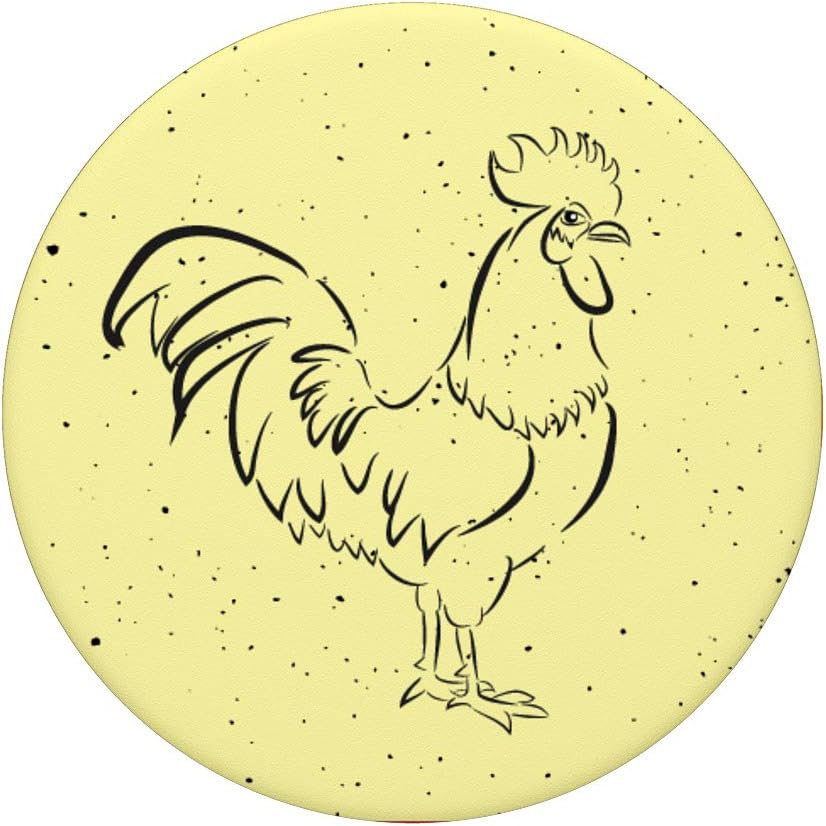 Cool Vintage Dots Black Line Art Rooster On Pastel Yellow PopSockets PopGrip: Swappable Grip for Phones & Tablets