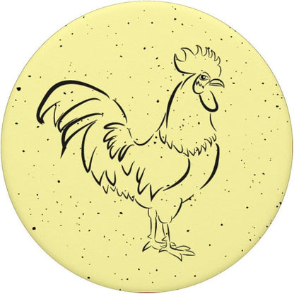 Cool Vintage Dots Black Line Art Rooster On Pastel Yellow PopSockets PopGrip: Swappable Grip for Phones & Tablets