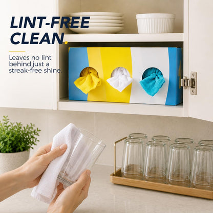Microfiber Cleaning Cloth, 150 Pack Reusable Paper Towels Microfiber Towels for Cars Lint Free Shop Rags with Box for Home Kitchen Automotive, 11"x 9", Blue & Yellow & White