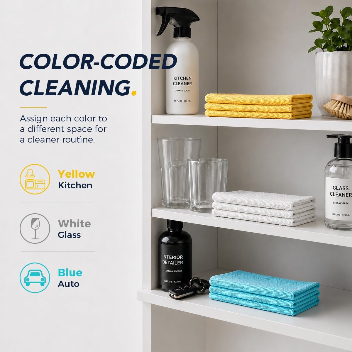 Microfiber Cleaning Cloth, 150 Pack Reusable Paper Towels Microfiber Towels for Cars Lint Free Shop Rags with Box for Home Kitchen Automotive, 11"x 9", Blue & Yellow & White
