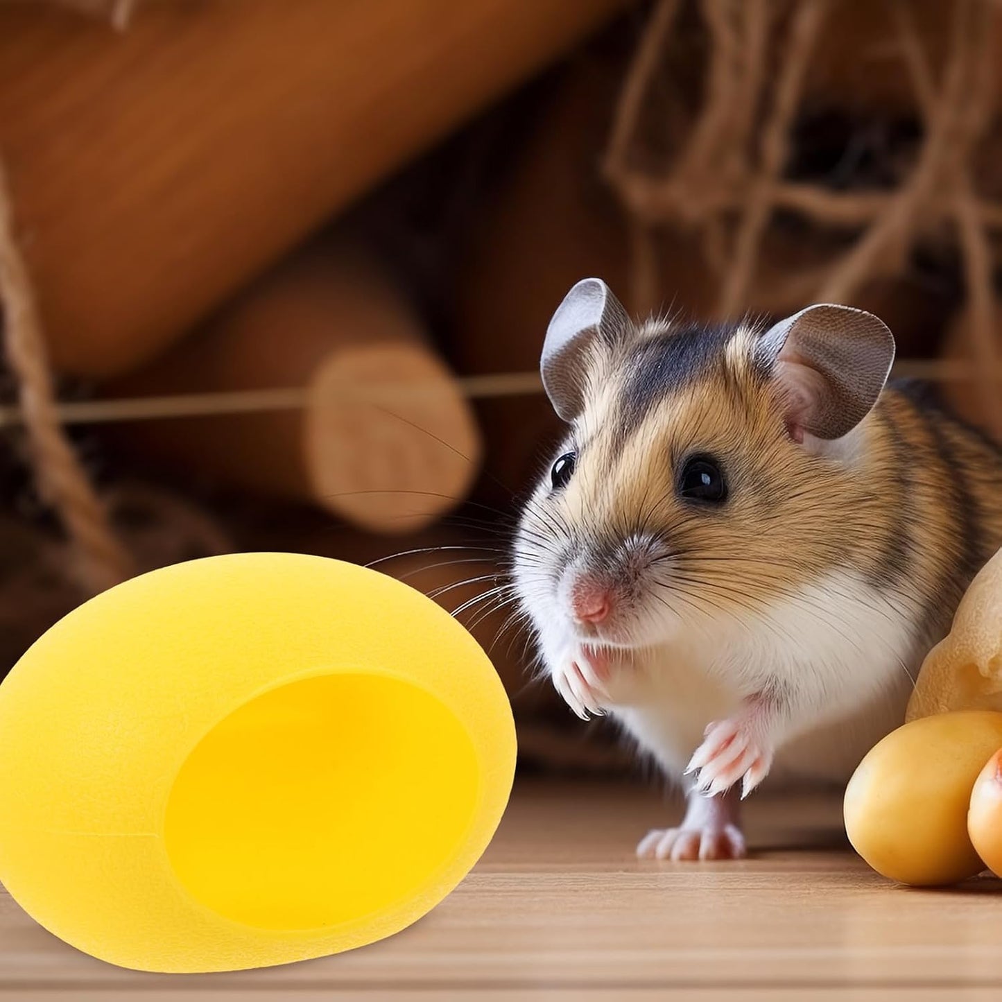 Cute Cartoon Hamster Sleeping House Hideout with Soft Bedding, Yellow Hamster Nest for Small Animal Habitat and Cage Accessories