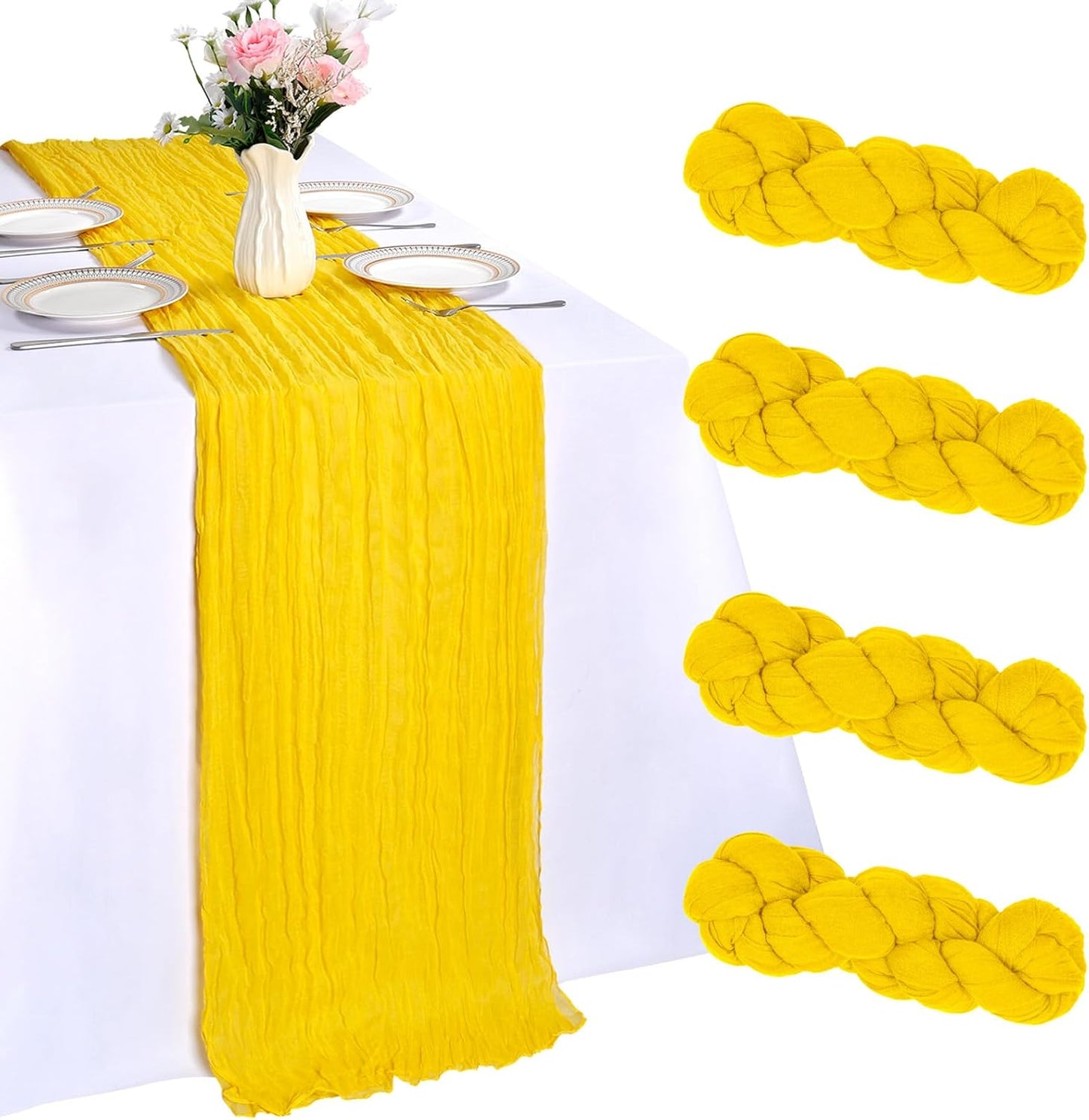 4 Pack Lemon Yellow Table Runner 10ft Cheesecloth Table Runner 120 Inch Gauze Boho Rustic Sheer Cheese Cloth for Banquet Picnic Baby Shower Party Wedding Holiday Décor