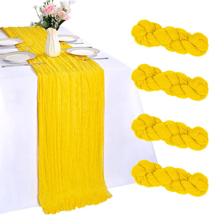 4 Pack Lemon Yellow Table Runner 10ft Cheesecloth Table Runner 120 Inch Gauze Boho Rustic Sheer Cheese Cloth for Banquet Picnic Baby Shower Party Wedding Holiday Décor