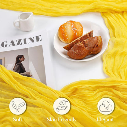 4 Pack Lemon Yellow Table Runner 10ft Cheesecloth Table Runner 120 Inch Gauze Boho Rustic Sheer Cheese Cloth for Banquet Picnic Baby Shower Party Wedding Holiday Décor