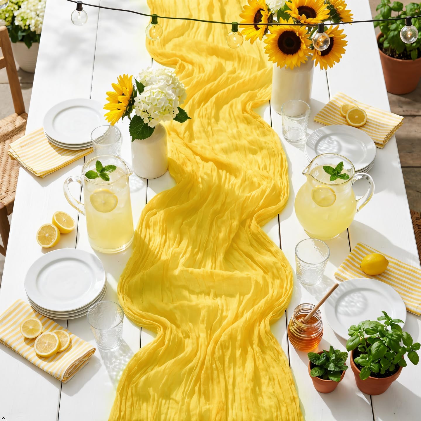 4 Pack Lemon Yellow Table Runner 10ft Cheesecloth Table Runner 120 Inch Gauze Boho Rustic Sheer Cheese Cloth for Banquet Picnic Baby Shower Party Wedding Holiday Décor