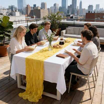 4 Pack Lemon Yellow Table Runner 10ft Cheesecloth Table Runner 120 Inch Gauze Boho Rustic Sheer Cheese Cloth for Banquet Picnic Baby Shower Party Wedding Holiday Décor