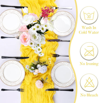 4 Pack Lemon Yellow Table Runner 10ft Cheesecloth Table Runner 120 Inch Gauze Boho Rustic Sheer Cheese Cloth for Banquet Picnic Baby Shower Party Wedding Holiday Décor