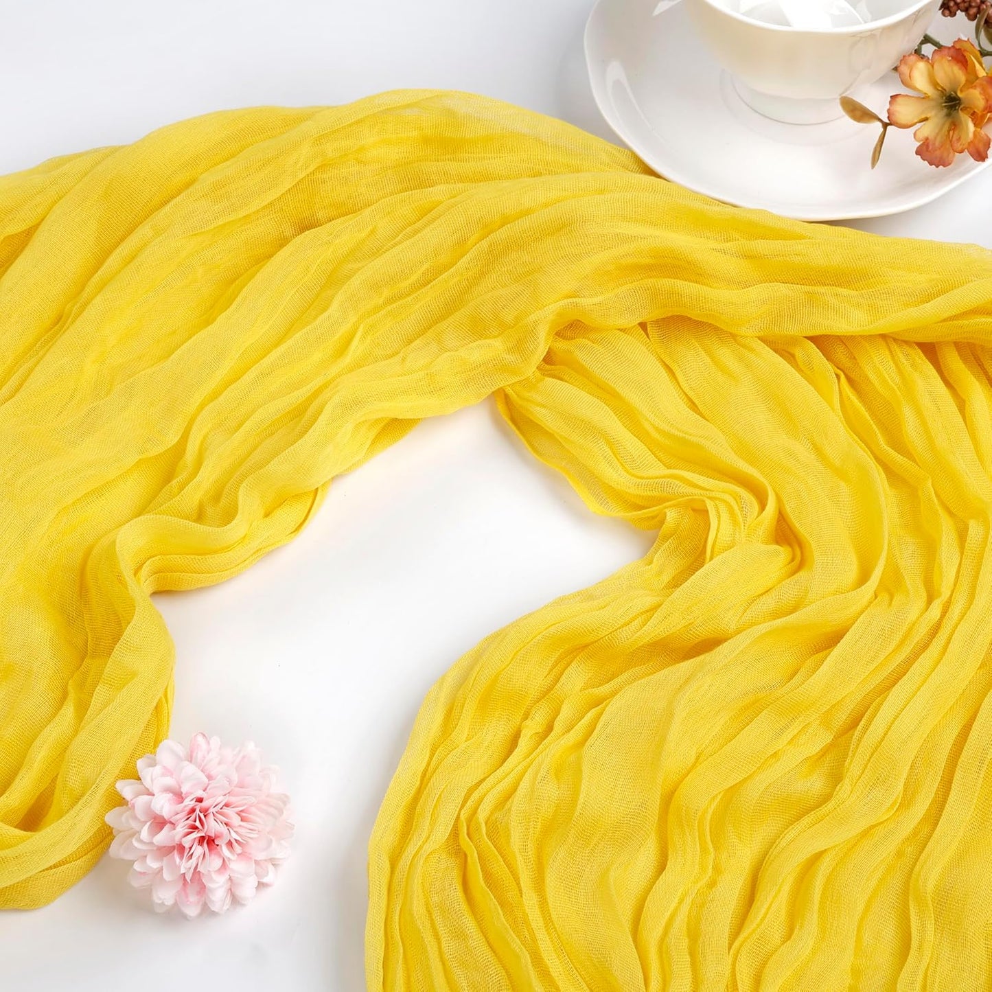 4 Pack Lemon Yellow Table Runner 10ft Cheesecloth Table Runner 120 Inch Gauze Boho Rustic Sheer Cheese Cloth for Banquet Picnic Baby Shower Party Wedding Holiday Décor