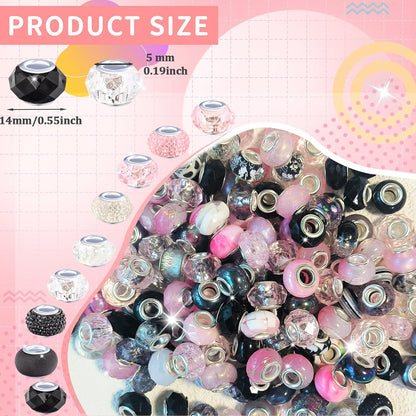 Large Hole Beads Spacer Beads Yellow Assorted European Craft Big Beads Large Hole Lampwork Murano Bead Fairy Wand Garden Beads for DIY Bracelet Necklace Earring Jewelry Making Decoration Supplies
