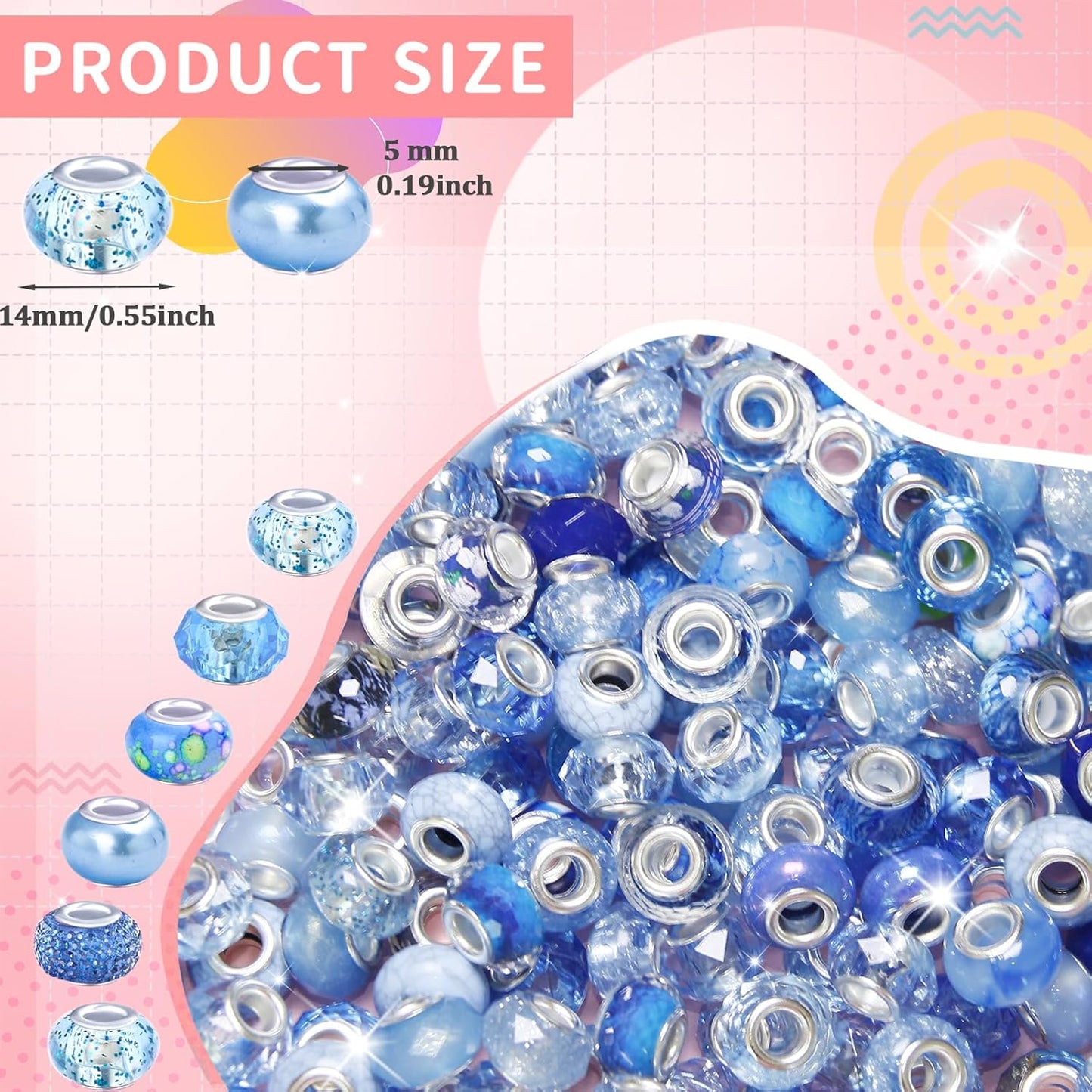 Large Hole Beads Spacer Beads Yellow Assorted European Craft Big Beads Large Hole Lampwork Murano Bead Fairy Wand Garden Beads for DIY Bracelet Necklace Earring Jewelry Making Decoration Supplies