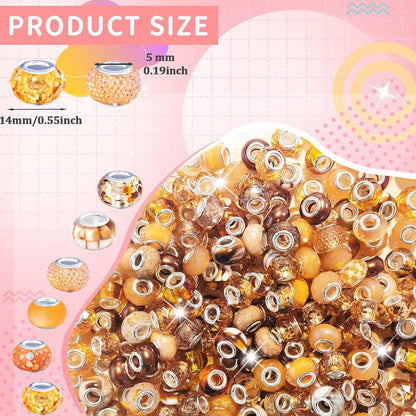 Large Hole Beads Spacer Beads Yellow Assorted European Craft Big Beads Large Hole Lampwork Murano Bead Fairy Wand Garden Beads for DIY Bracelet Necklace Earring Jewelry Making Decoration Supplies