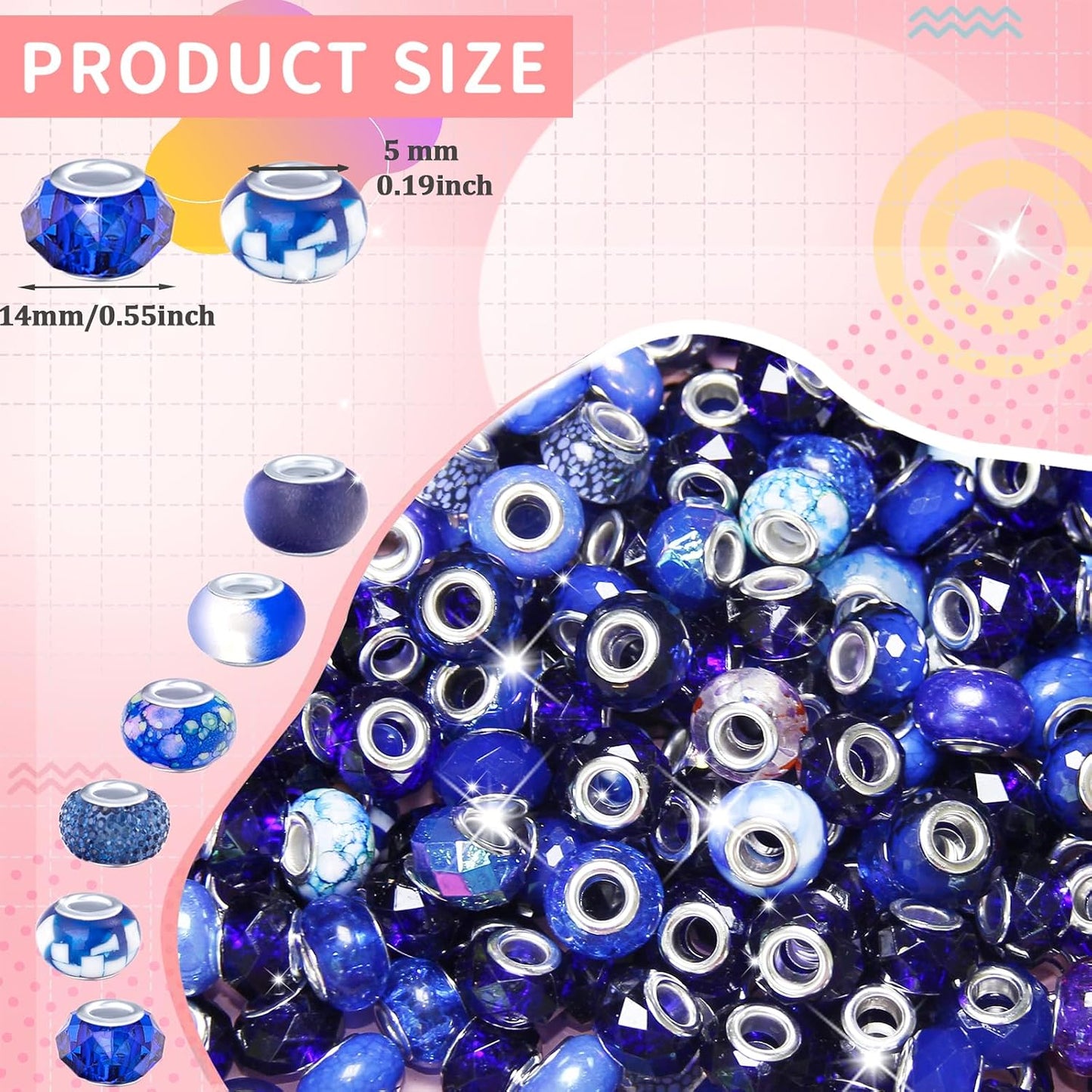 Large Hole Beads Spacer Beads Yellow Assorted European Craft Big Beads Large Hole Lampwork Murano Bead Fairy Wand Garden Beads for DIY Bracelet Necklace Earring Jewelry Making Decoration Supplies