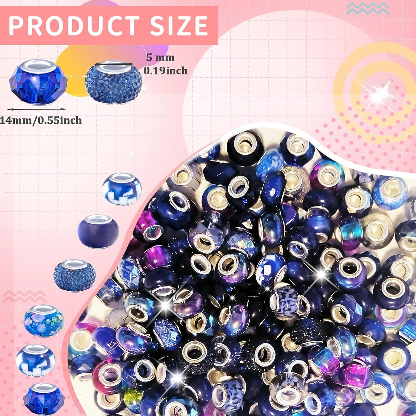 Large Hole Beads Spacer Beads Yellow Assorted European Craft Big Beads Large Hole Lampwork Murano Bead Fairy Wand Garden Beads for DIY Bracelet Necklace Earring Jewelry Making Decoration Supplies